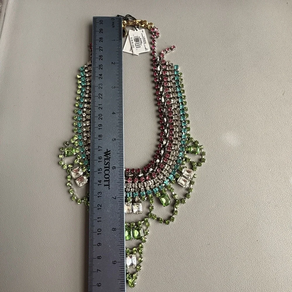 Vintage Juicy Couture Pink Green Rhinestone Statement Bib Necklace 15